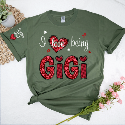 Gigi Valentine T-Shirt, I Love Being Gigi Heart Design Tee, For Gift Grandma And Kids