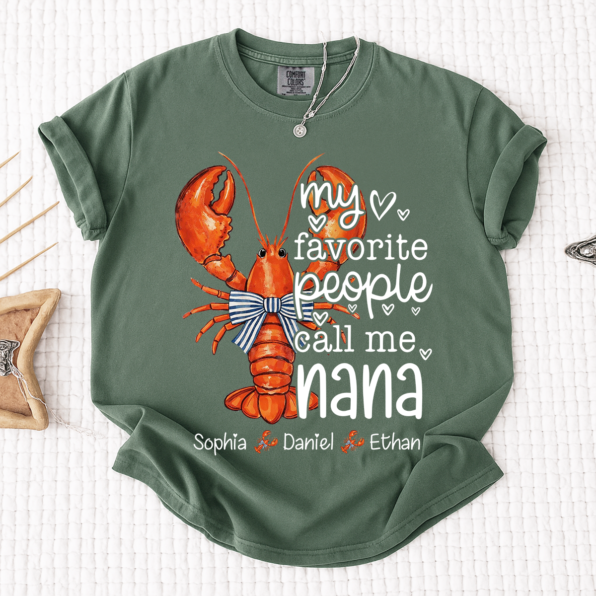 Comfort Colors® Personalized Nana Lobster Shirt, My Favorite People Call Me Nana Tee, Custom Grandkids Names T Shirt, Coastal Grandma Gift