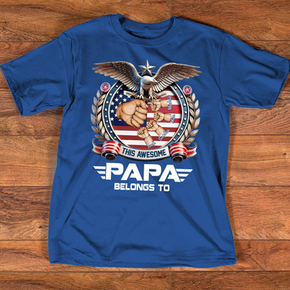 Personalized Papa Shirt This Awesome Papa Belongs To, Custom Kids Names Patriotic Eagle T-Shirt