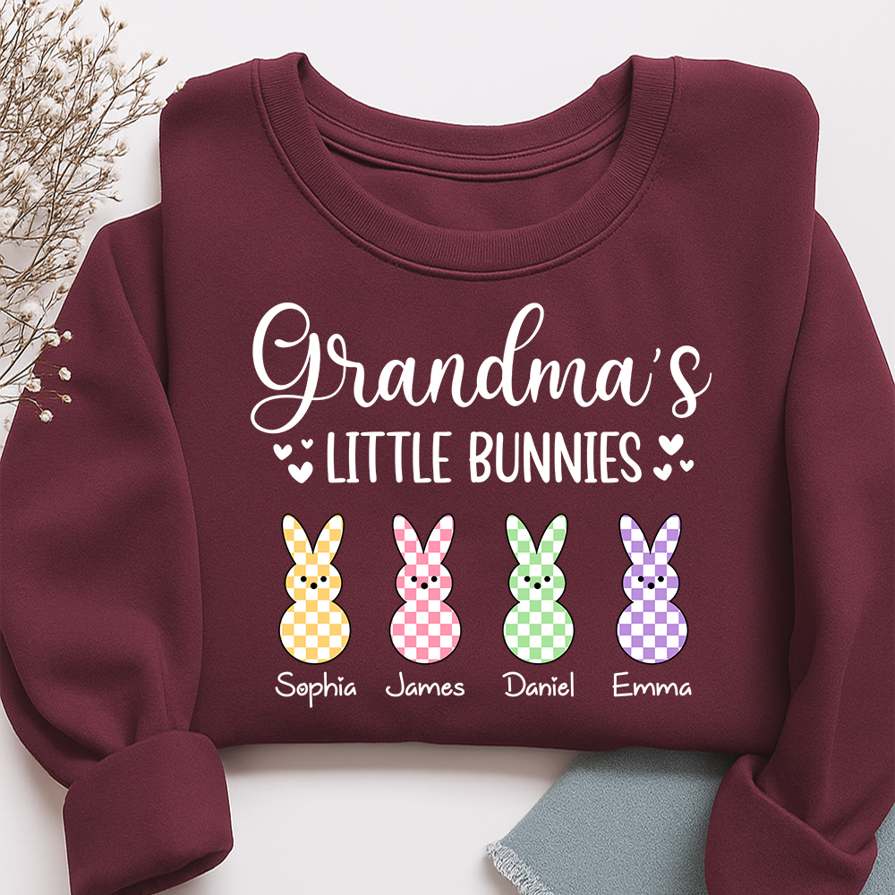 Custom Grandma Sweatshirt with Bunny Design and Kids Names, Grandma’s Little Bunnies Apparel