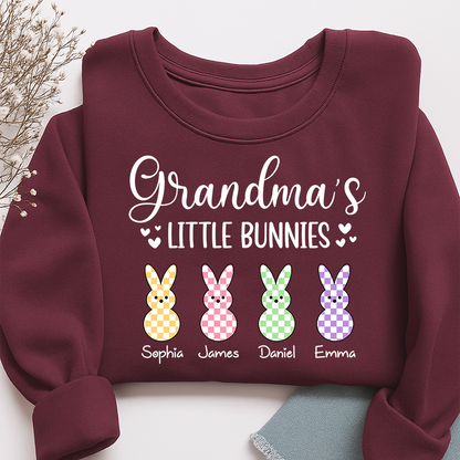 Custom Grandma Sweatshirt with Bunny Design and Kids Names, Grandma’s Little Bunnies Apparel