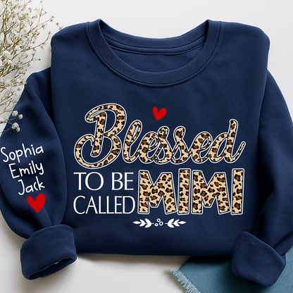 Personalized Leopard Print Sweatshirt Blessed to be called Mimi, Gift For Grandma And Grandchildren