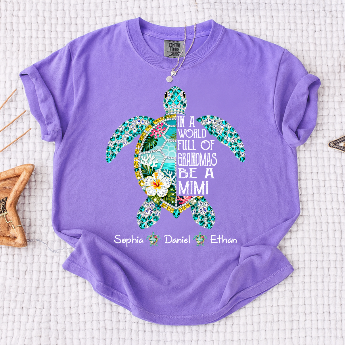 Comfort Colors Personalized Mimi Sea Turtle Shirt – Custom Grandkids Names Turtle T-Shirt, In a World Full of Grandmas Be a Mimi Gift
