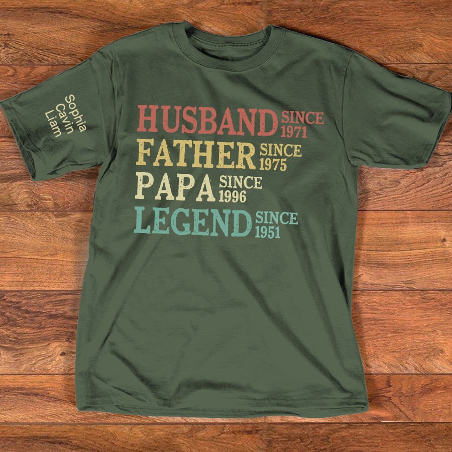 Husband, Father, Papa, Legend Custom T Shirt with Year Established, Personalized Family Shirt