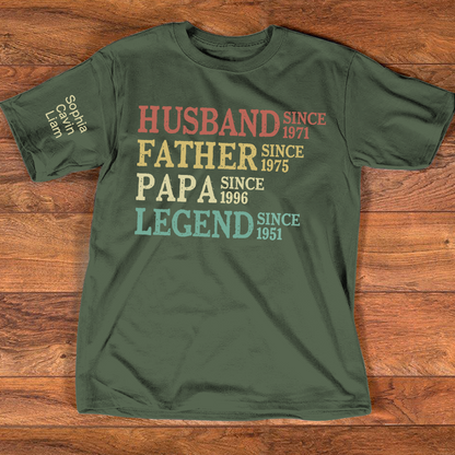 Husband, Father, Papa, Legend Custom T Shirt with Year Established, Personalized Family Shirt
