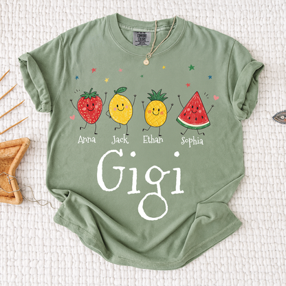 Comfort Colors® Personalized Gigi Shirt with Grandkids Names, Cute Fruit Family Grandma Tee, Custom Gigi Gift from Grandchildren, Summer Family Shirt