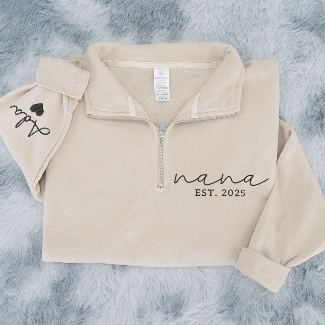 Personalized Hand Embroidered Nana Est Sweater, Warm Christmas Pullover, Unique Gift for Grandma and Family