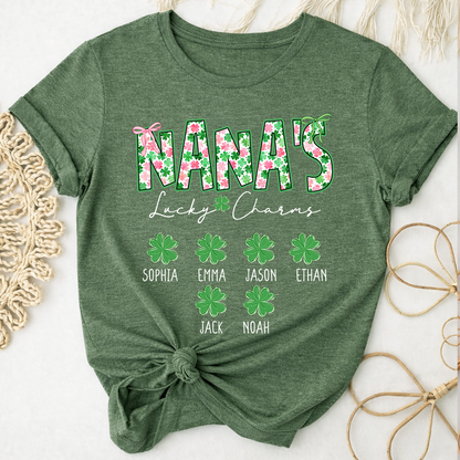 Nana’s Lucky Charms Shirt, Personalized St Patrick’s Day Shamrock Family T-Shirt