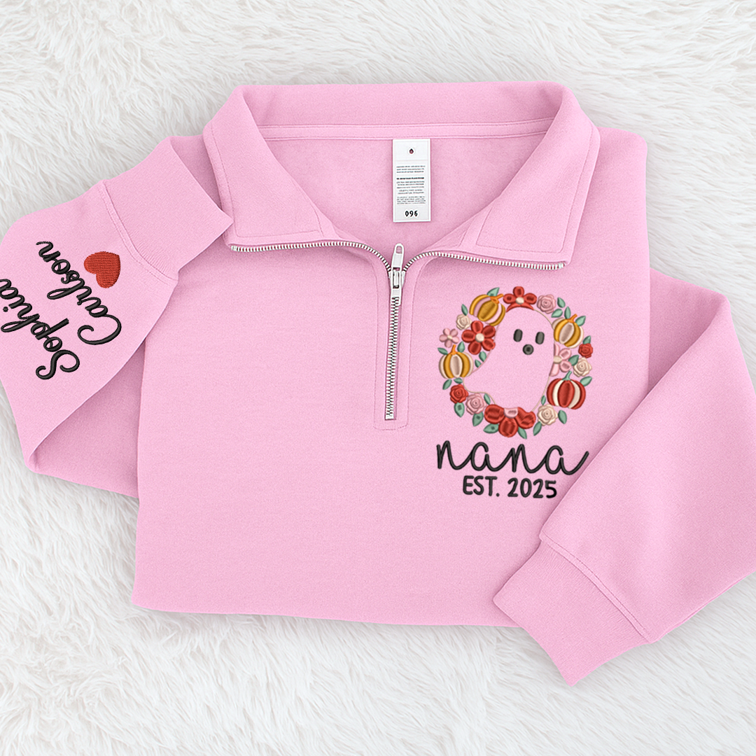 Custom Embroidered Nana Flower est Sweatshirt And Grandkids Quarter Zip Sweater