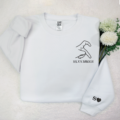 Custom Embroidered Sweatshirt,Custom Embroidered Roman Numeral Date - Initials On Sleeves TH
