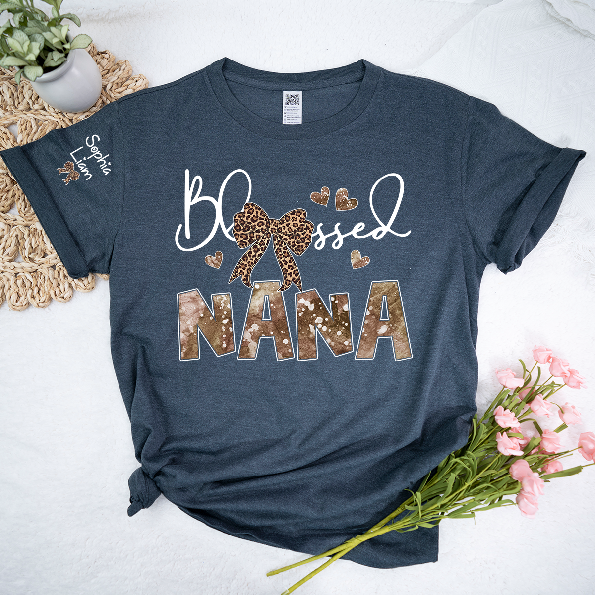Blessed Nana Grandma Shirt, Elegant Nana T Shirt with Bow and Hearts, Family Gift