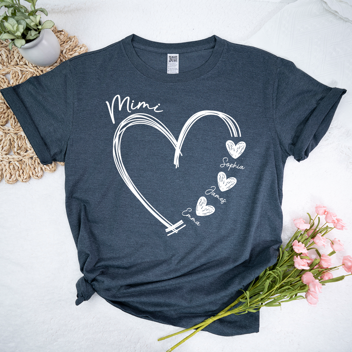 Mimi Shirt with Heart, Custom Grandma T-Shirt, Personalized Family Names Apparel for Mimi