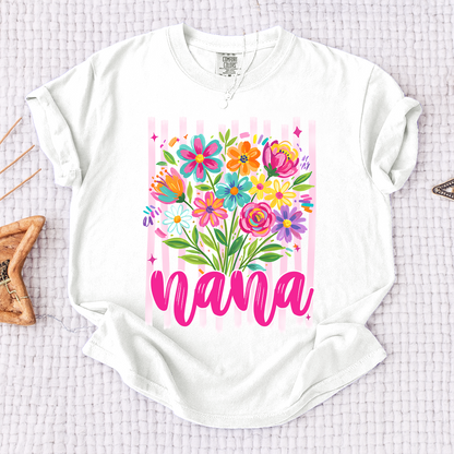 Comfort Colors® Custom Striped Wildflowers Nana Shirt, Trendy Ditsy Floral Gift for Grandma And Kids