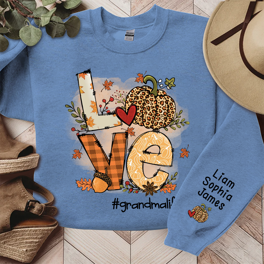 Love Grandma Life Pumpkin Fall Autumn, Custom Grandma And Grandkids, Grandma Gift, Autumn Gift TH Sweatshirt