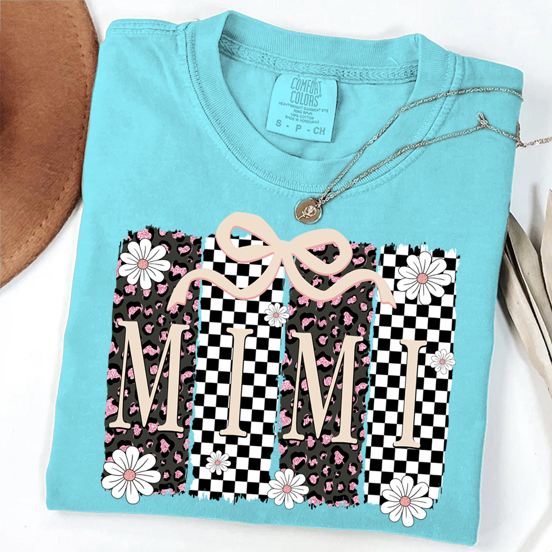 Comfort Colors® Mimi Graphic Tee, Retro Checkered Daisy Print Shirt for Grandma