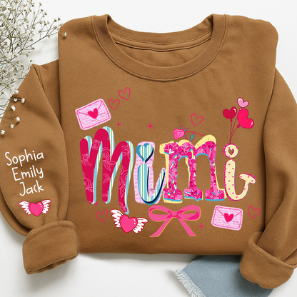 Custom Mimi Valentine Brushstroke Sweatshirt, Heart Shaped valentine Gift for Grandma And Kids