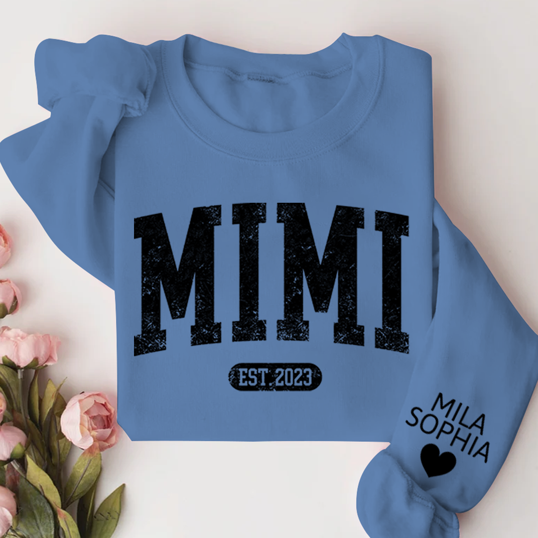 Custom Mimi Nana Grammy Est with Granddaughter and Grandson Names Sweatshirt