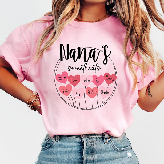 Nana’s Sweethearts Shirt, Personalized Heart Names Family T Shirt