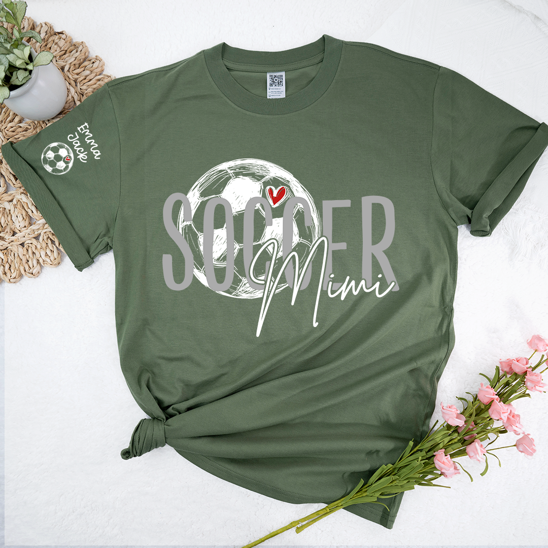Personalized Soccer Mimi Shirt, Custom Grandkids Names and Soccerball Graphic T Shirt