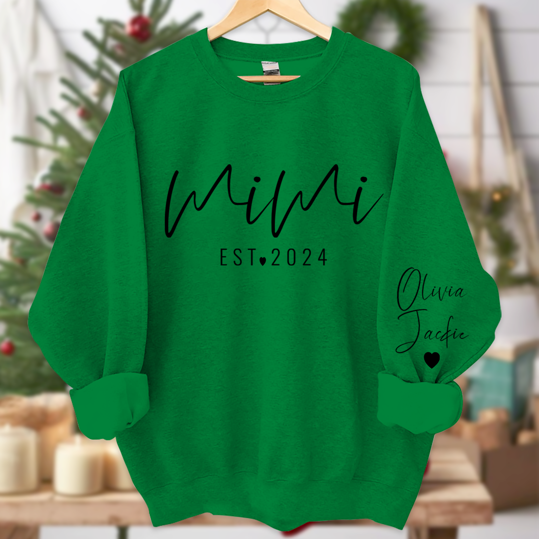 Mimi Est And Grandkids Heart With Grandkids Sweatshirt, Gifts For Grandma Sweatshirt