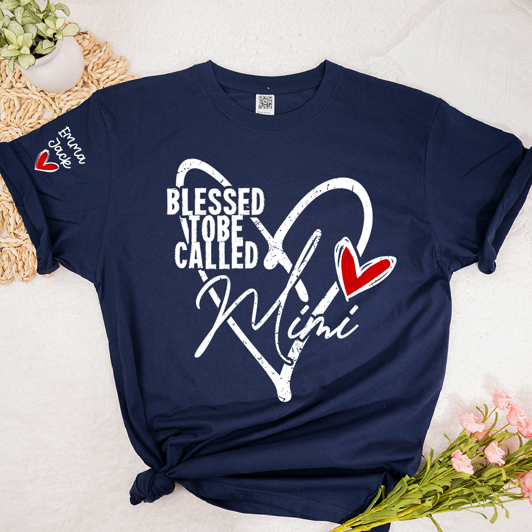Blessed To Be Called Mimi Shirt with Names on Sleeve, Gift for Mimi