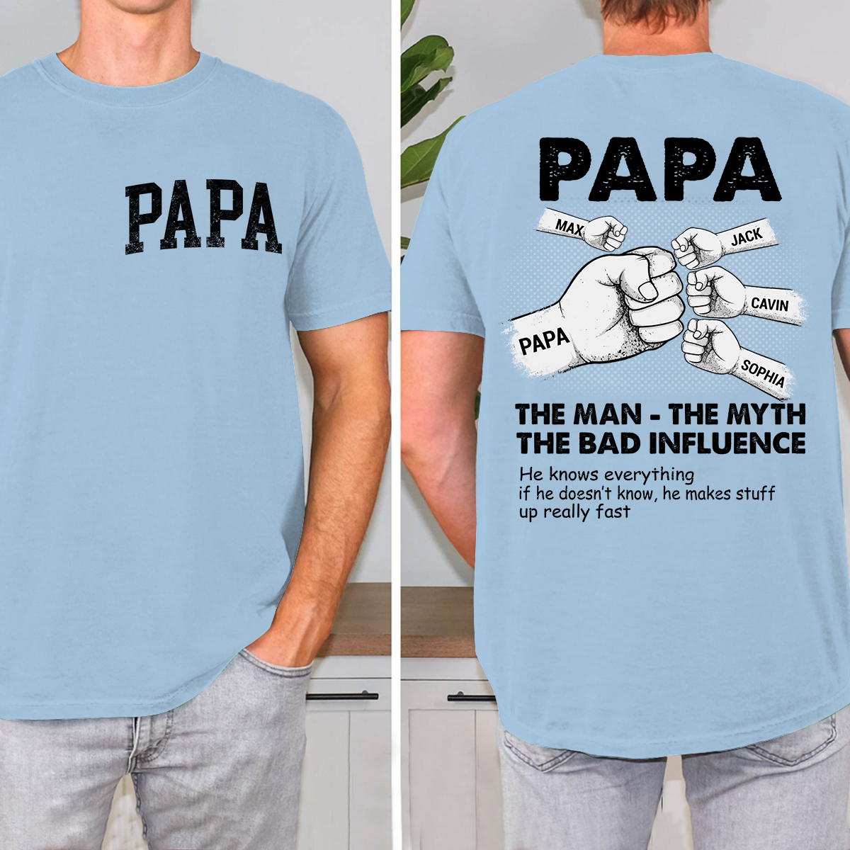 Personalized Papa The Man The Myth The Bad Influence T-Shirt, Father's Day Shirt