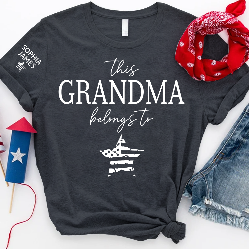 Personalized Grandma Shirt This Grandma Belongs To with Kids Names Patriotic 4th of July Custom Family T Shirt