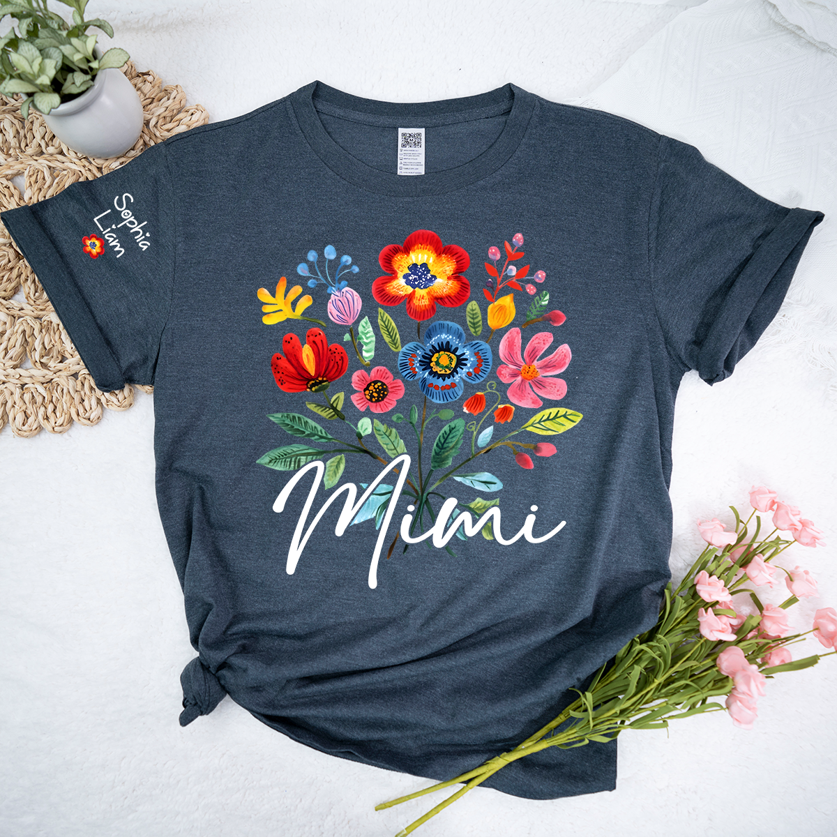 Personalized MimiI Floral T Shirt, Custom Family Names with Vibrant Flower Design, Perfect Gift for Mimi Cinco de mayo