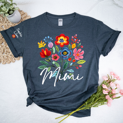 Personalized MimiI Floral T Shirt, Custom Family Names with Vibrant Flower Design, Perfect Gift for Mimi Cinco de mayo