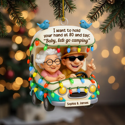 Personalized Camping Couple Christmas Ornament With Names, Funny Elderly Couple Gift, Custom Car Ornament