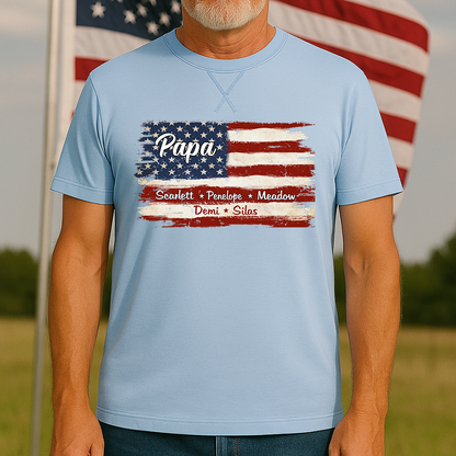Grandpa With Grandkids Names 4th Of July Flag Classic X-Stitch Tee