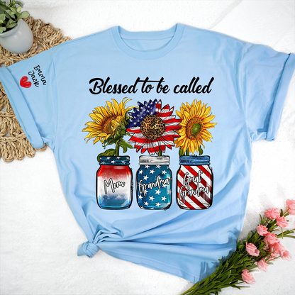 Blessed to be Called Nana Shirt, Custom Family T-Shirt with Sunflower and Flag Design, Give Family