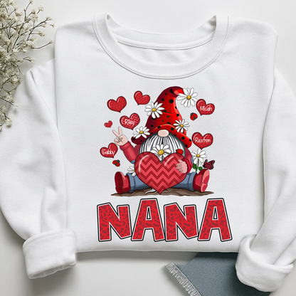 Nana Valentine Sweatshirt with Gnome Heart Design, Cute Family Love Crewneck
