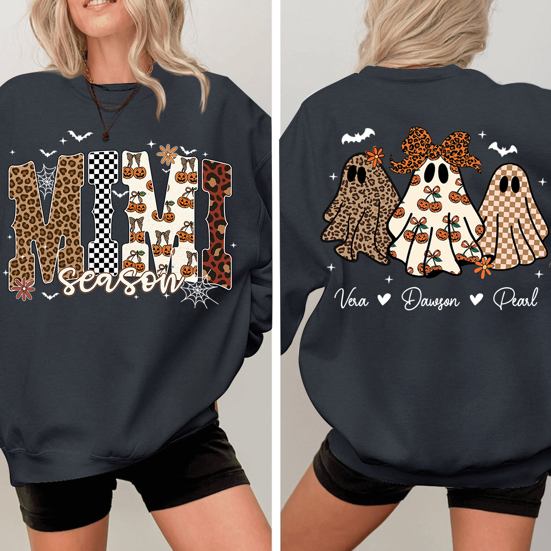Mimi Season Halloween Sweatshirt, Custom Ghosts with Grandkids Names