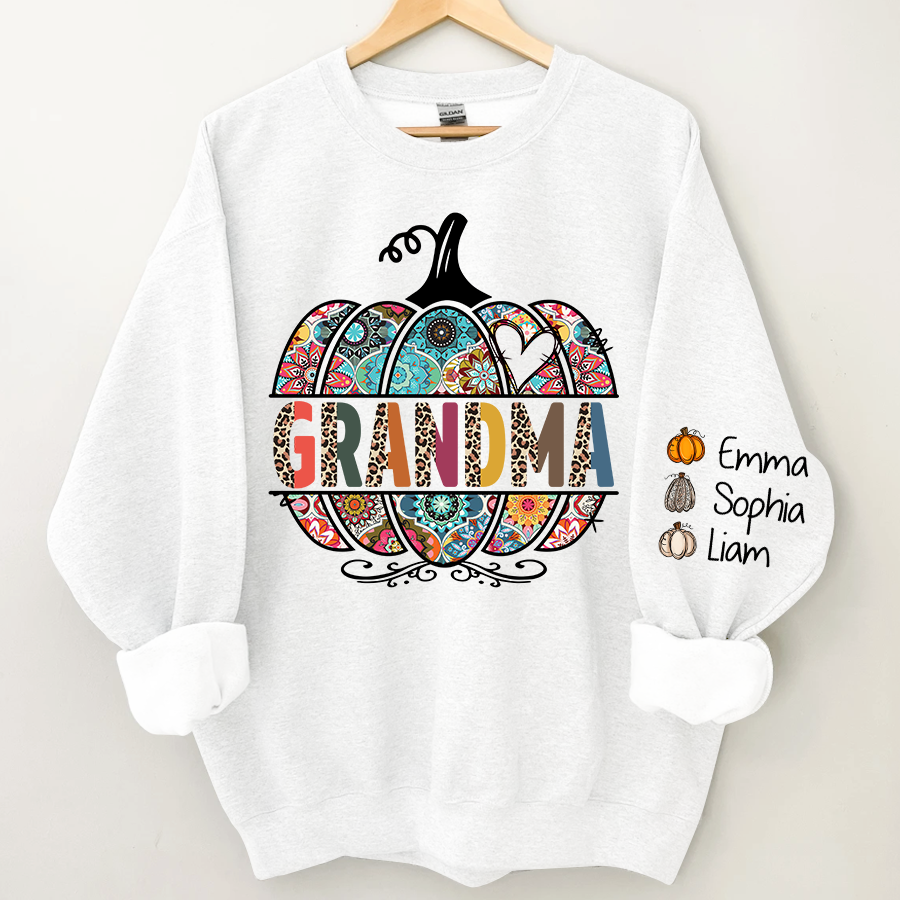 Personalized Grandma Pumpkin Art Sweatshirt, Custom Mimi, Nana, Gigi With Grandkids Sweatshirt