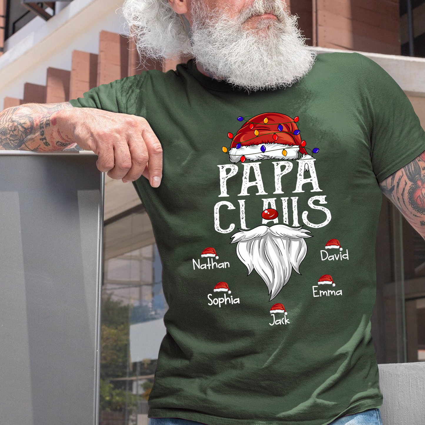 Hat Santa With Christmas Lights, Gift For Grandpa, Custom Give Papa And Kids T-Shirt