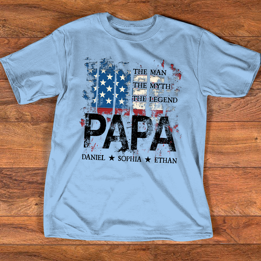 Papa American Flag Shirt Personalized Grandchildren Names The Man The Myth The Legend Fathers Day Gift