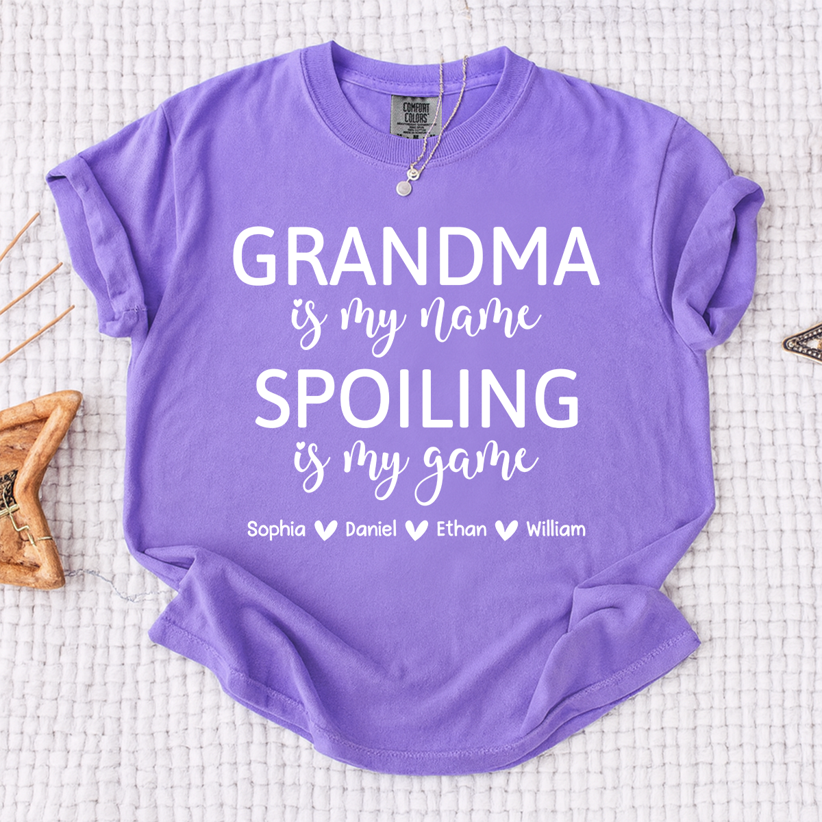 Comfort Colors Custom Grandma T Shirt with Kids Names Grandma is My Name Spoiling is My Game Personalized Family Shirt