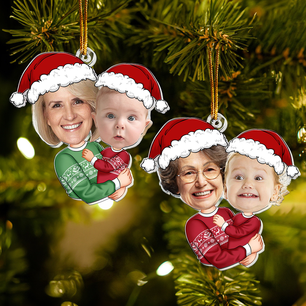 Custom Family Photo Acrylic Ornament, Personalized Christmas Gift For Grandma And Kids