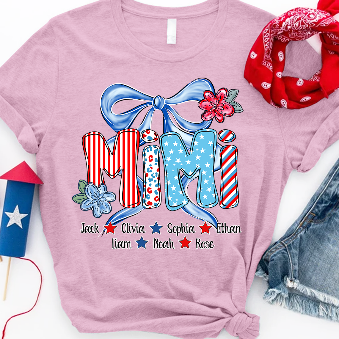 Patriotic Flag Flower, Custom Nickname Gift for Mimi and Kids