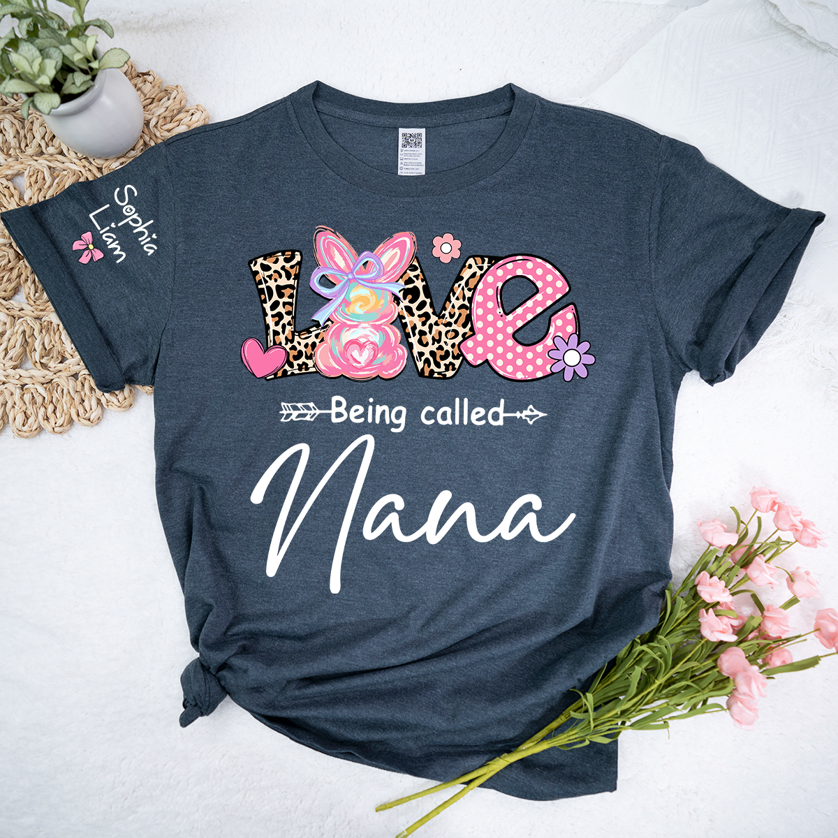 Love Being Called Nana Shirt, Cute Bunny Nana Graphic T Shirt With Leopard Print