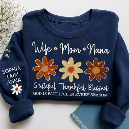 Personalized Grateful Blessed Grateful Sweatshirt, Custom Nicknames of Mom Wife Nana for Mimi and Kids