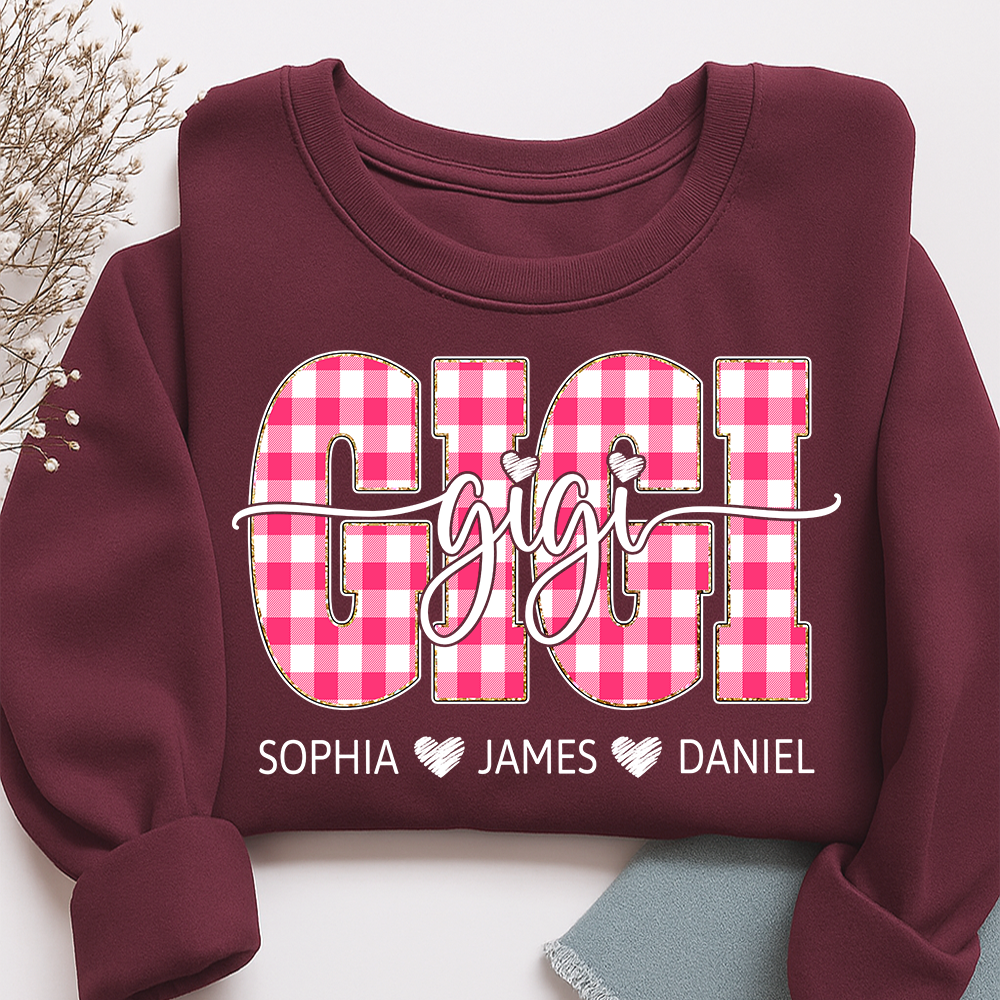 Personalized Gigi Sweatshirt with Grandkids Names, Custom Grandma Crewneck, Gigi Valentine Family Gift