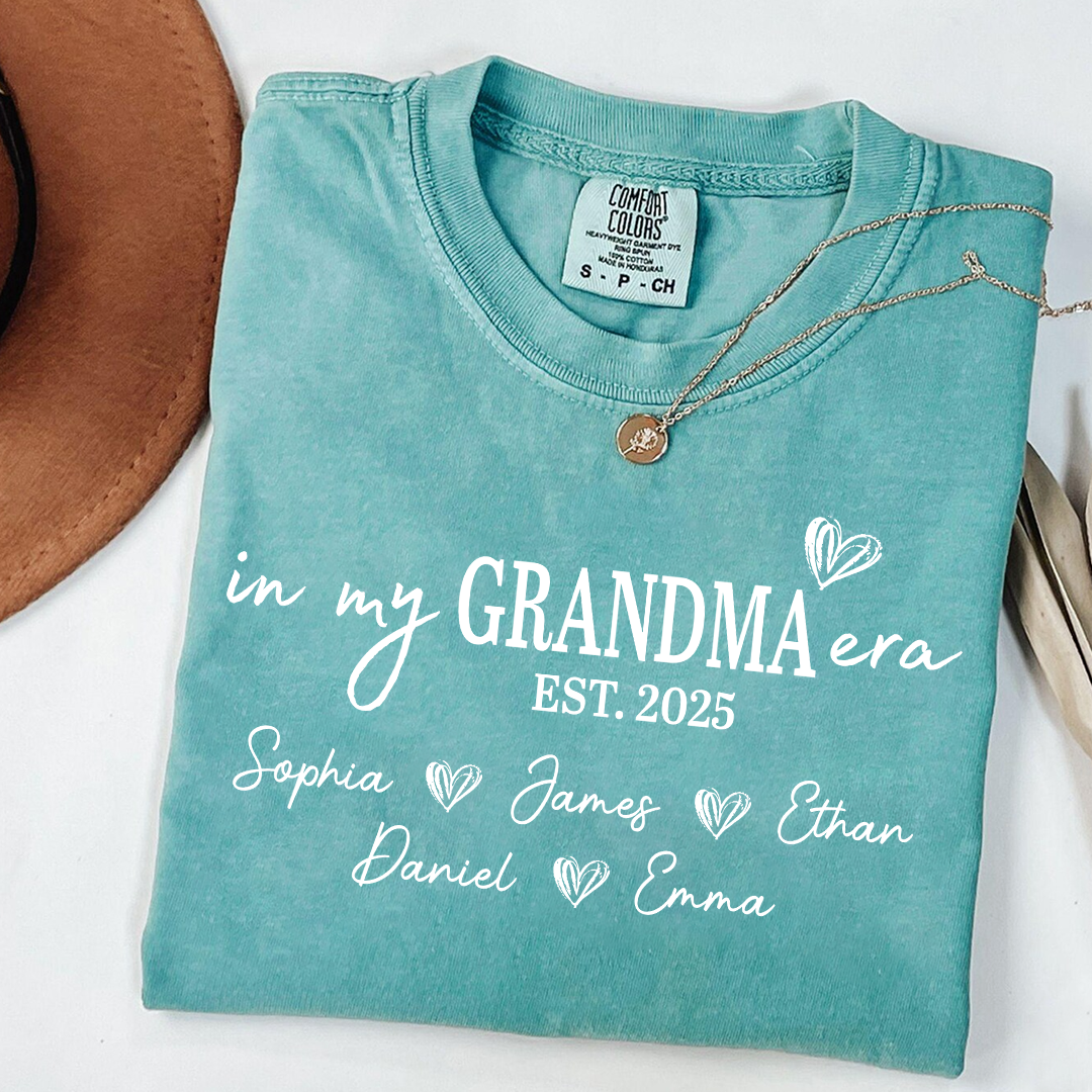 Comfort Colors In My Grandma Era Est 2025 Custom Shirt, Gift for Grandmother with Kids' Names