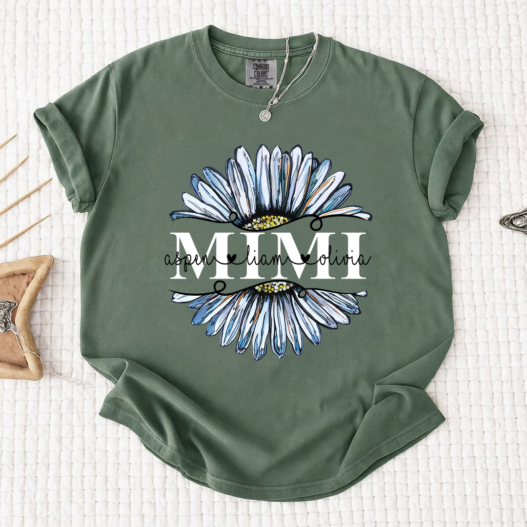 Comfort Colors Personalized Daisy T-shirt for Mimi, Grandma, and Nana | Custom Name Design with Floral Graphic | Spring Family Shirt