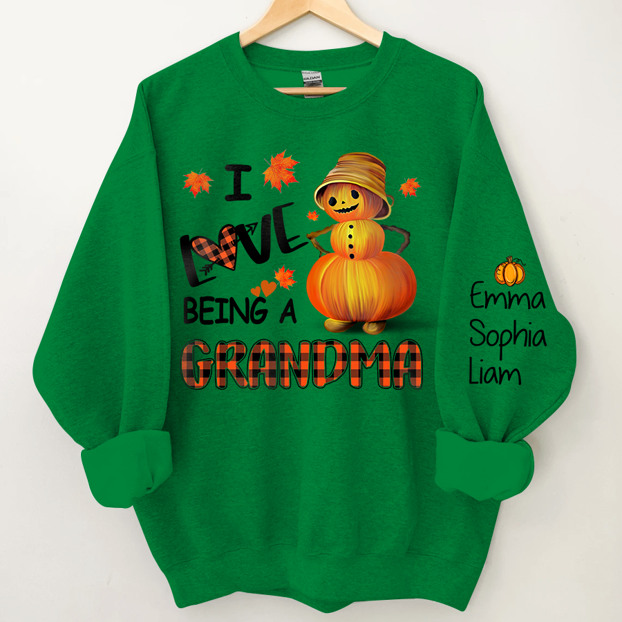 Personalized Grandma Fall Sweatshirt, I Love being a grandma pumpkin with grandkids Sweatshirt