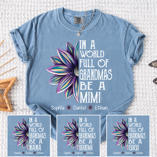 Comfort Colors Personalized Mimi Shirt with Kids Names In a World Full of Grandmas Be a Mimi with Floral Graphic Custom Family Tee