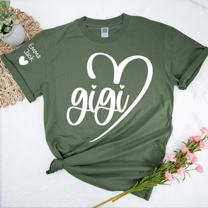 Personalized Gigi Shirt for Grandma, Custom Family T-Shirt with Heart Design and Custom Names