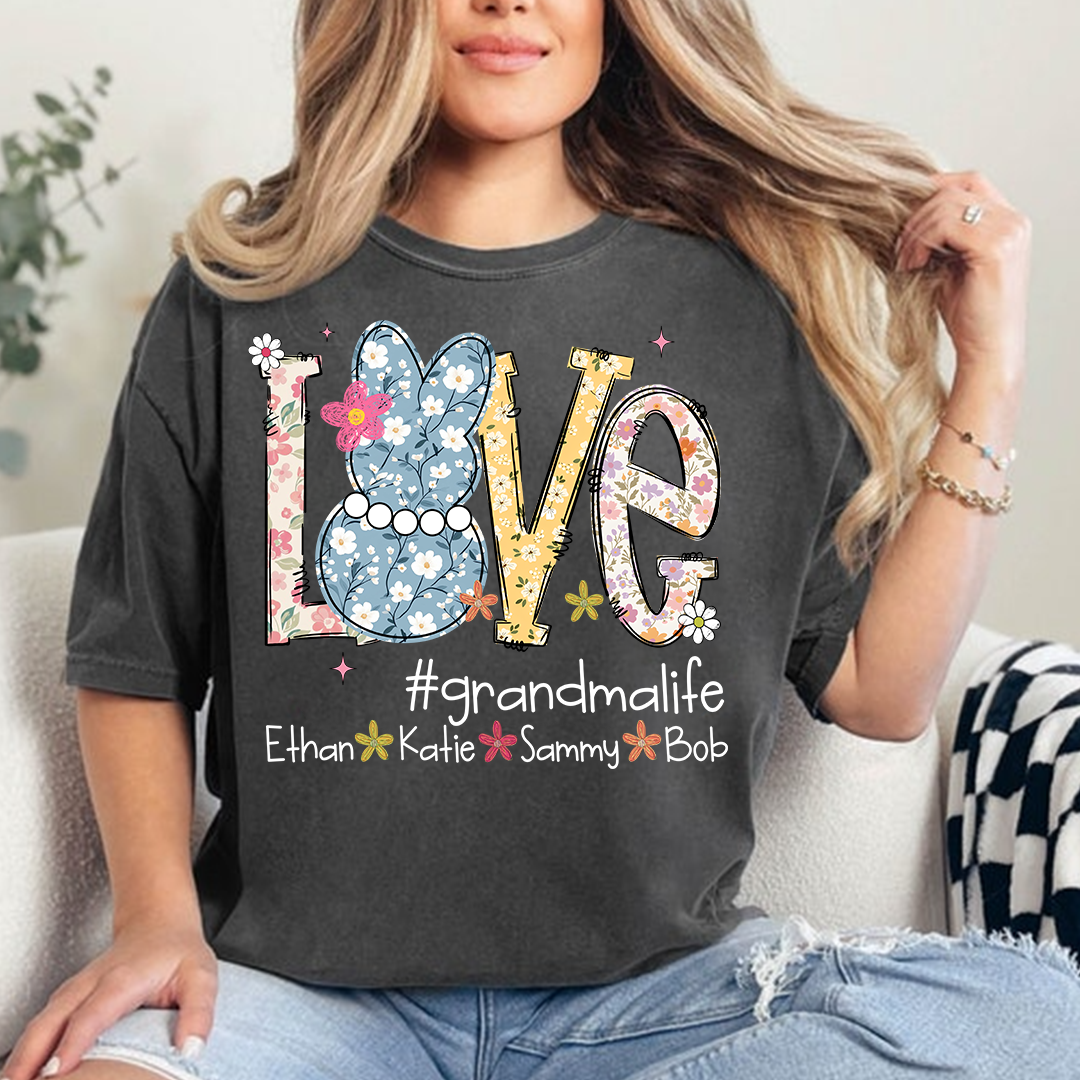 Grandma Life Love Shirt Personalized with Grandkids Names, Floral Family T Shirt