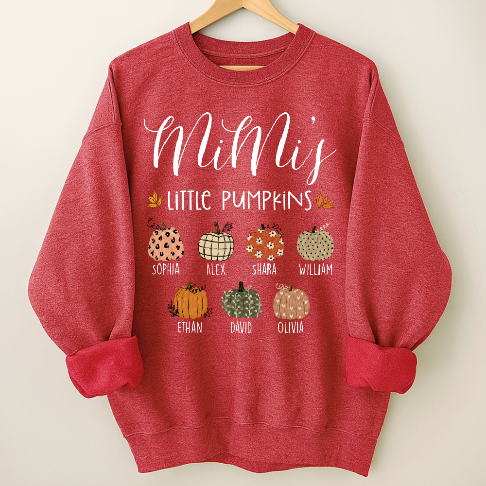 Personalized Mimi Little Pumpkins Sweatshirt, Custom Kids Names Fall Crewneck, Pumpkin Family Shirt for Grandma